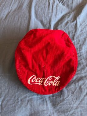 Vintage 90s Corduroy Coca Cola SnapBack Hat Newsboy 70s Style